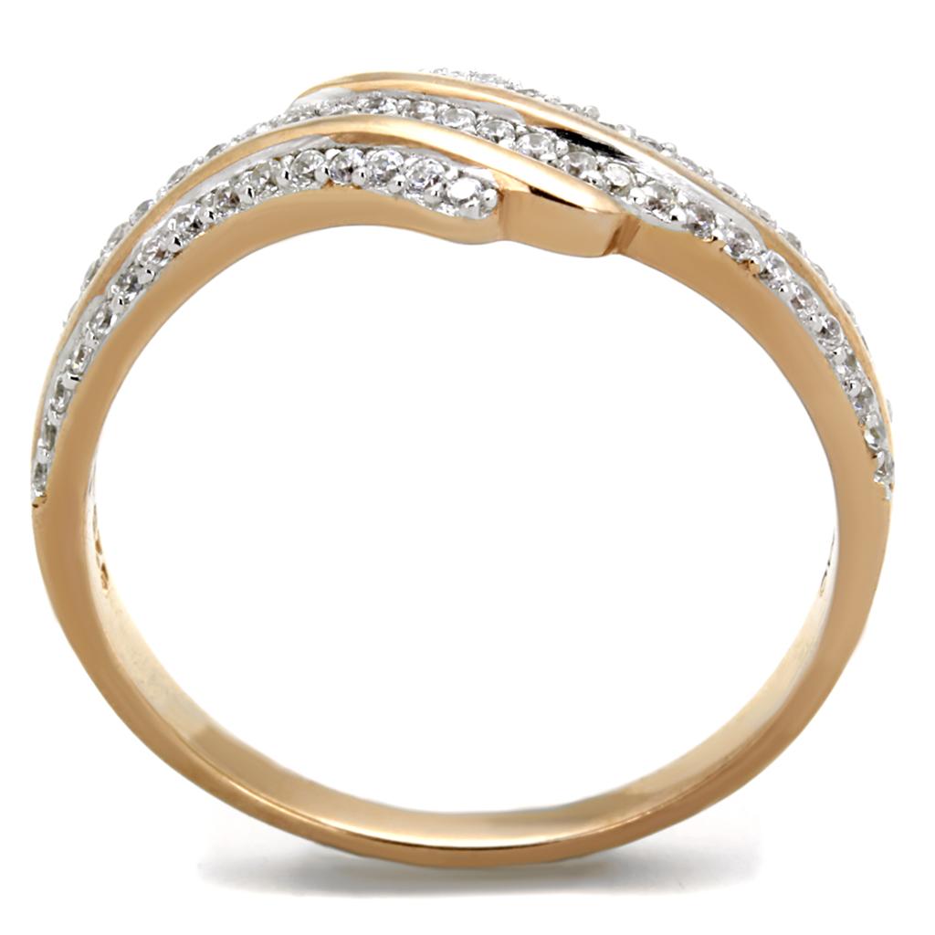 TS277 - Rose Gold + Rhodium 925 Sterling Silver Ring with AAA Grade CZ  in Clear-2