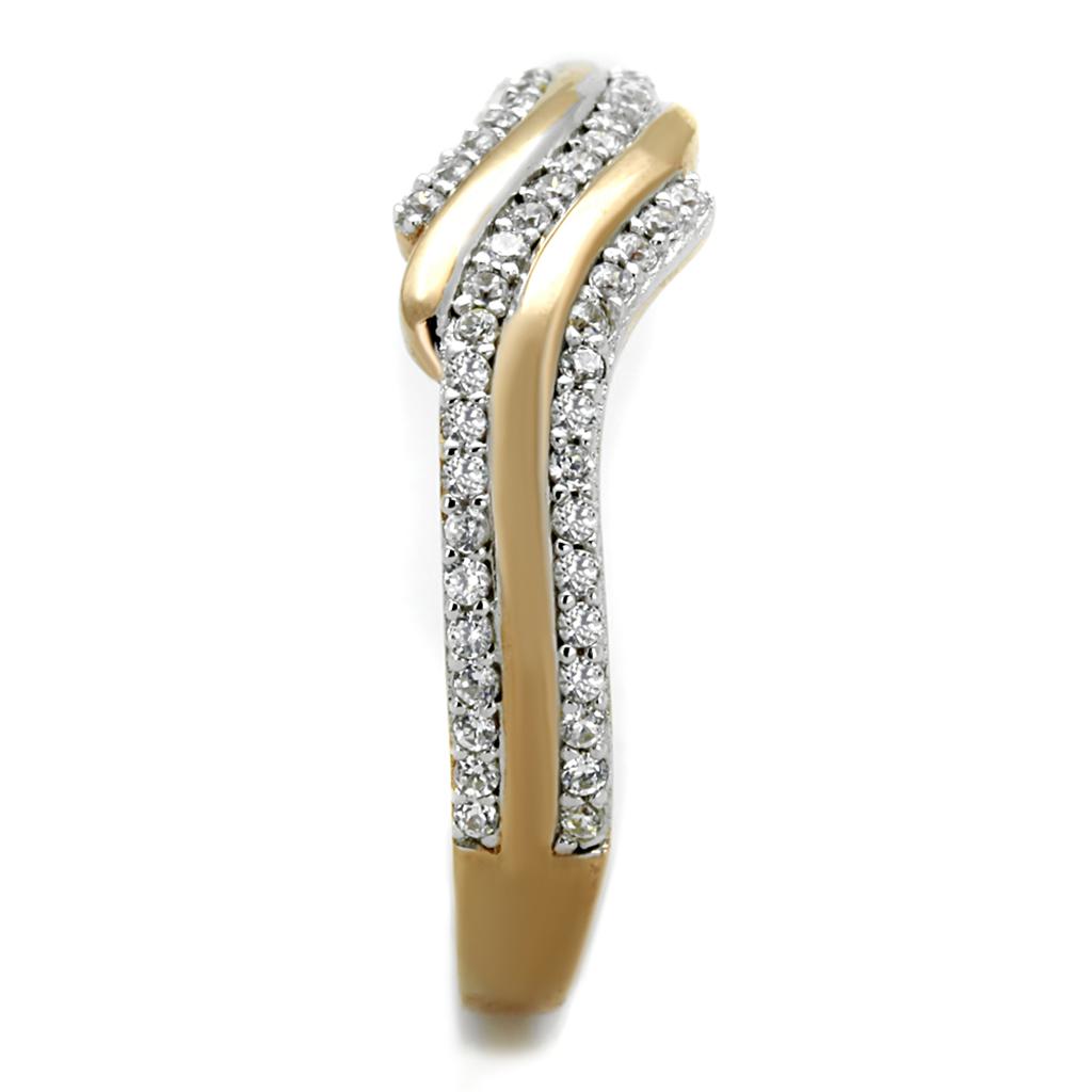 TS277 - Rose Gold + Rhodium 925 Sterling Silver Ring with AAA Grade CZ  in Clear-3