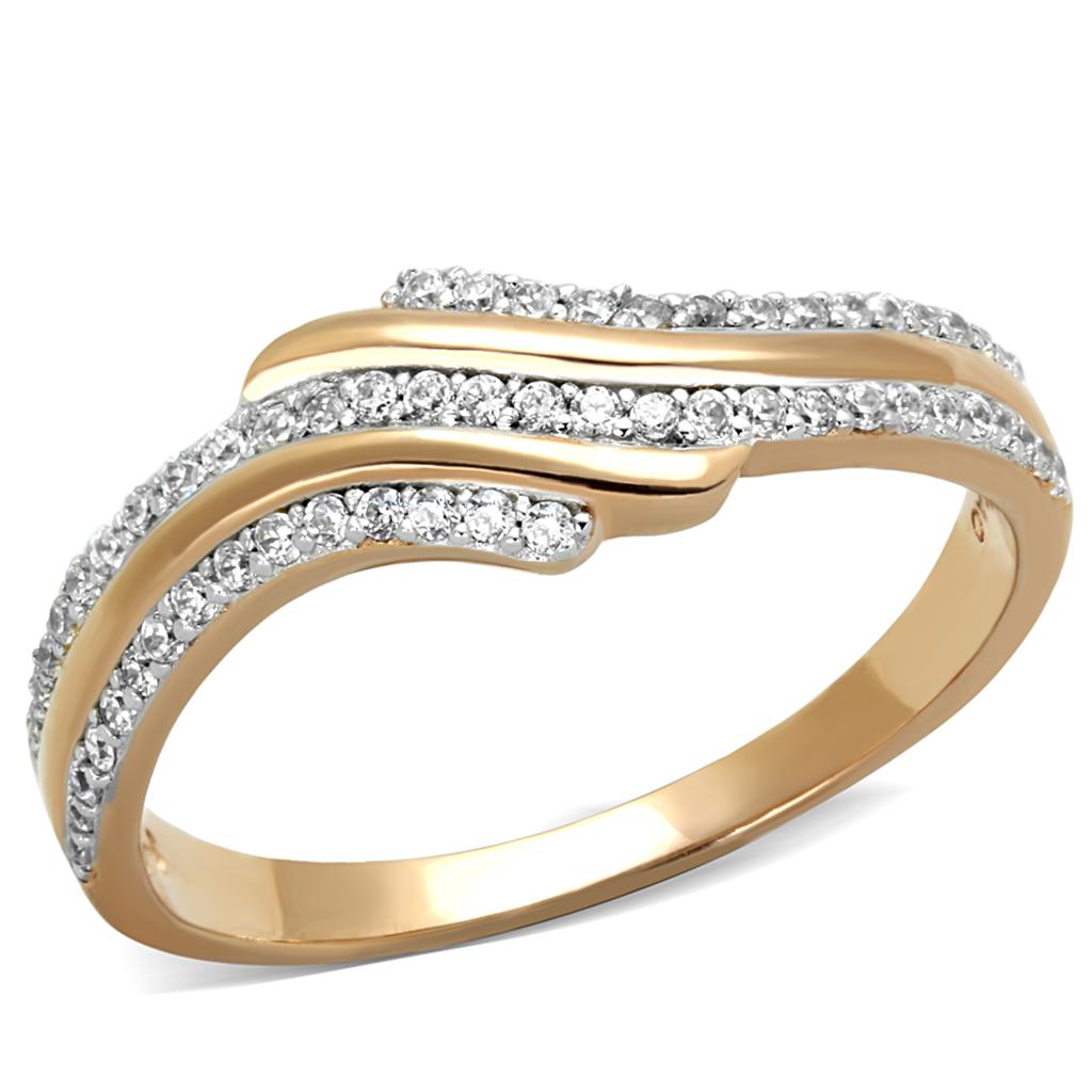 TS277 - Rose Gold + Rhodium 925 Sterling Silver Ring with AAA Grade CZ  in Clear-4
