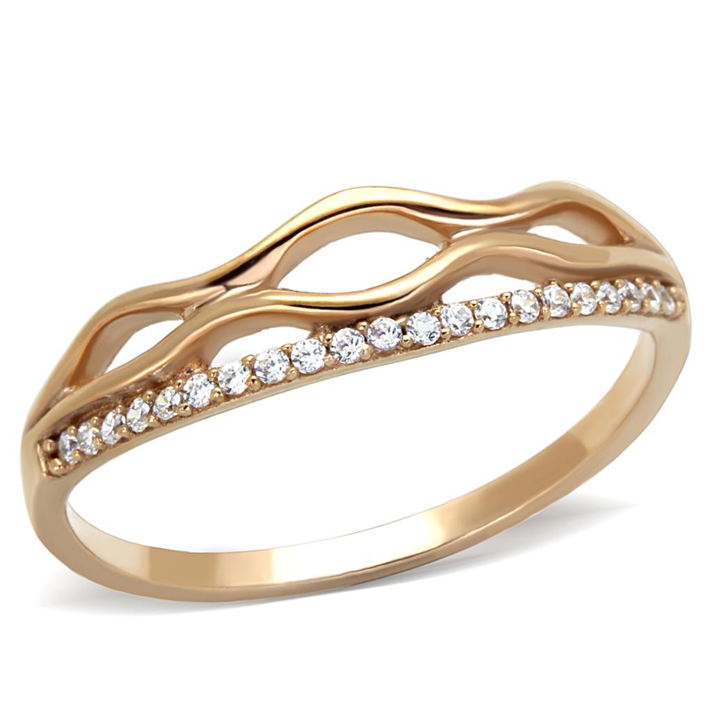 TS278 - Rose Gold 925 Sterling Silver Ring with AAA Grade CZ  in Clear-4