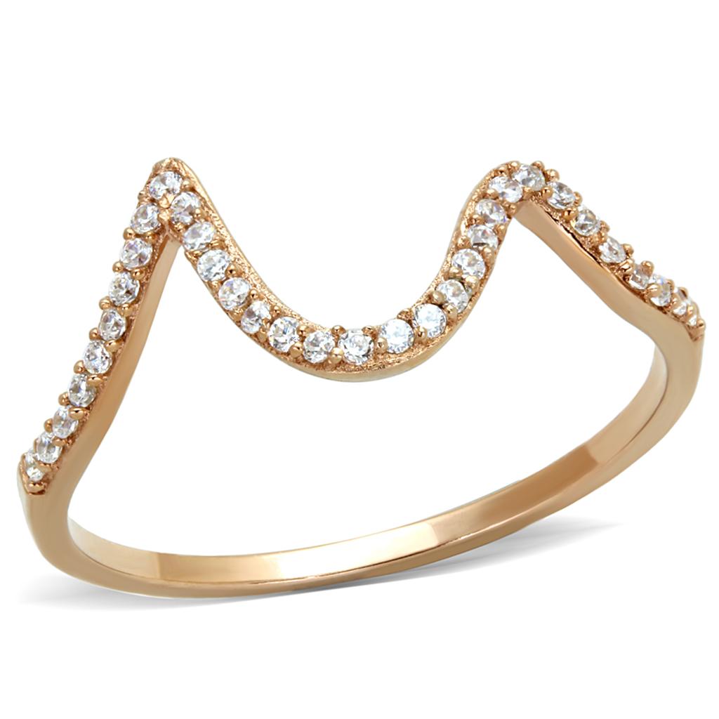 TS280 - Rose Gold 925 Sterling Silver Ring with AAA Grade CZ  in Clear-4