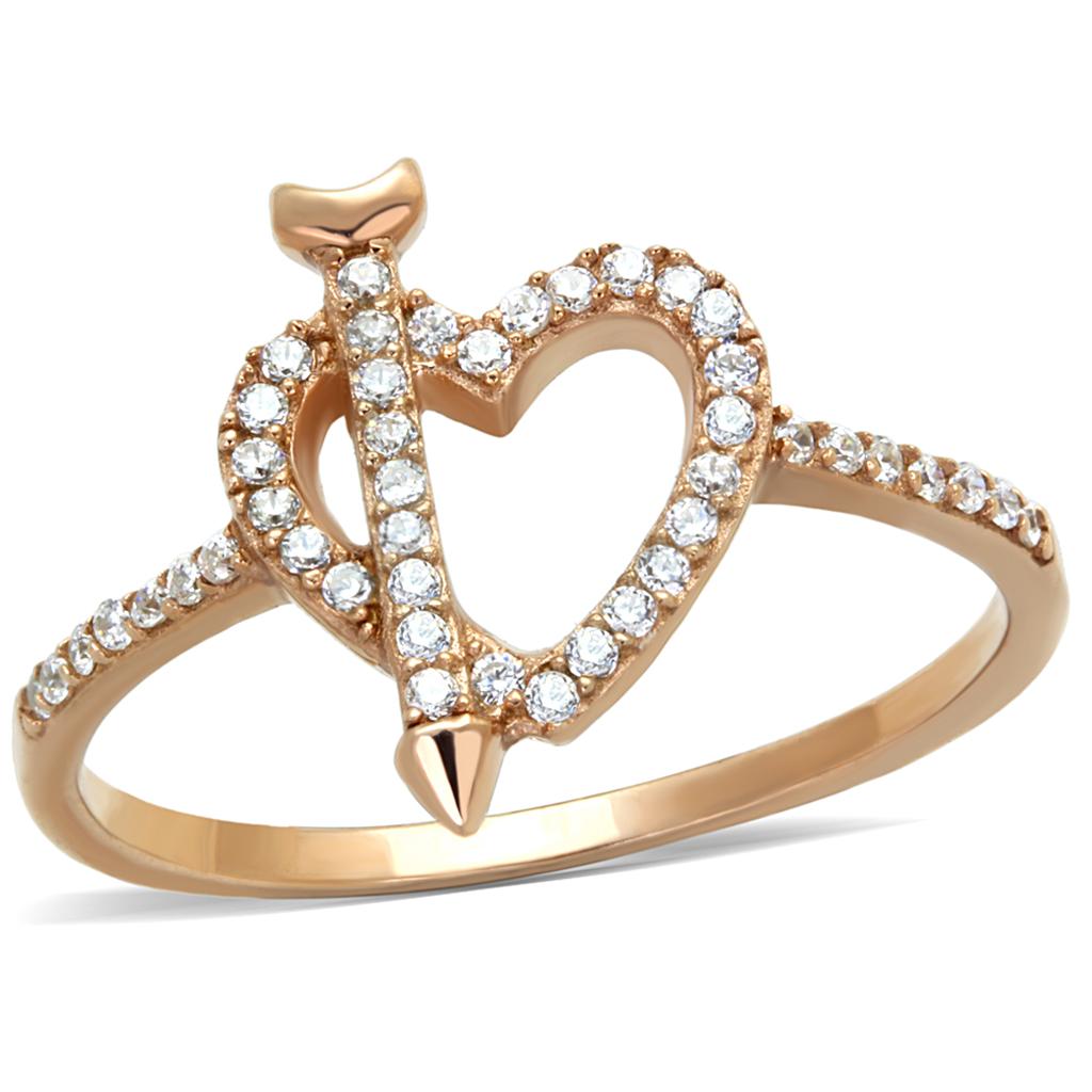 TS281 - Rose Gold 925 Sterling Silver Ring with AAA Grade CZ  in Clear-4