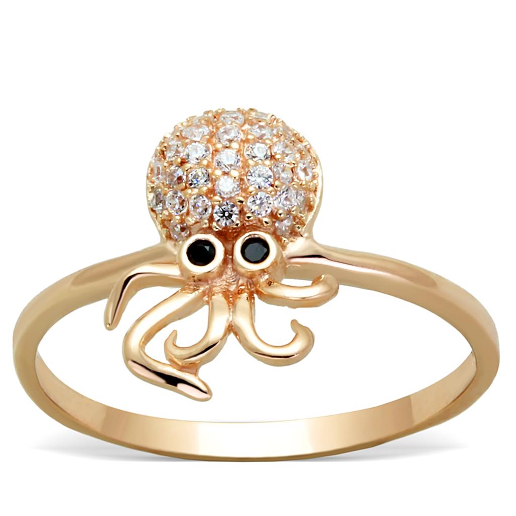 TS282 - Rose Gold 925 Sterling Silver Ring with AAA Grade CZ  in Black Diamond-4