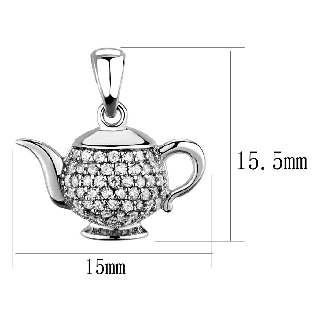 TS297 - Rhodium 925 Sterling Silver Pendant with AAA Grade CZ  in Clear-1