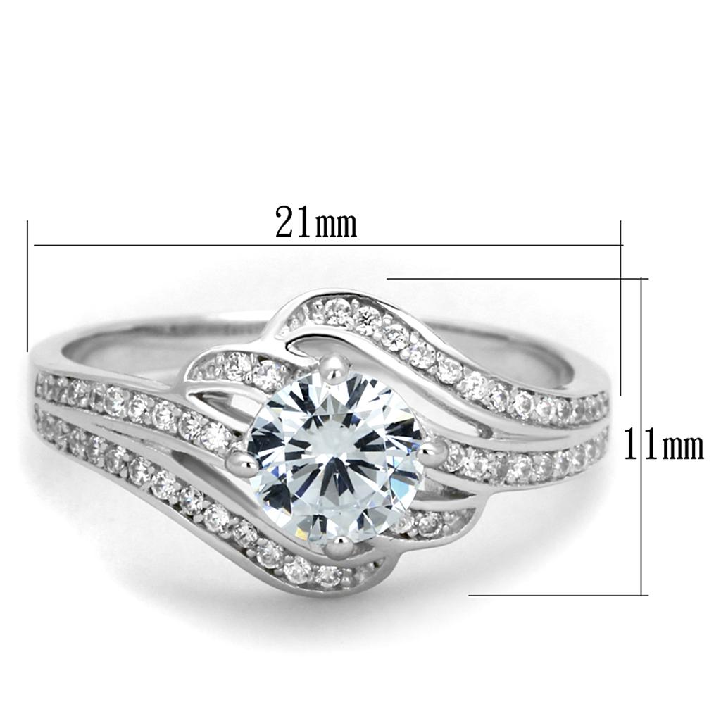 TS303 - Rhodium 925 Sterling Silver Ring with AAA Grade CZ  in Clear-1
