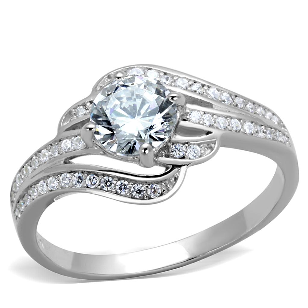 TS303 - Rhodium 925 Sterling Silver Ring with AAA Grade CZ  in Clear-4