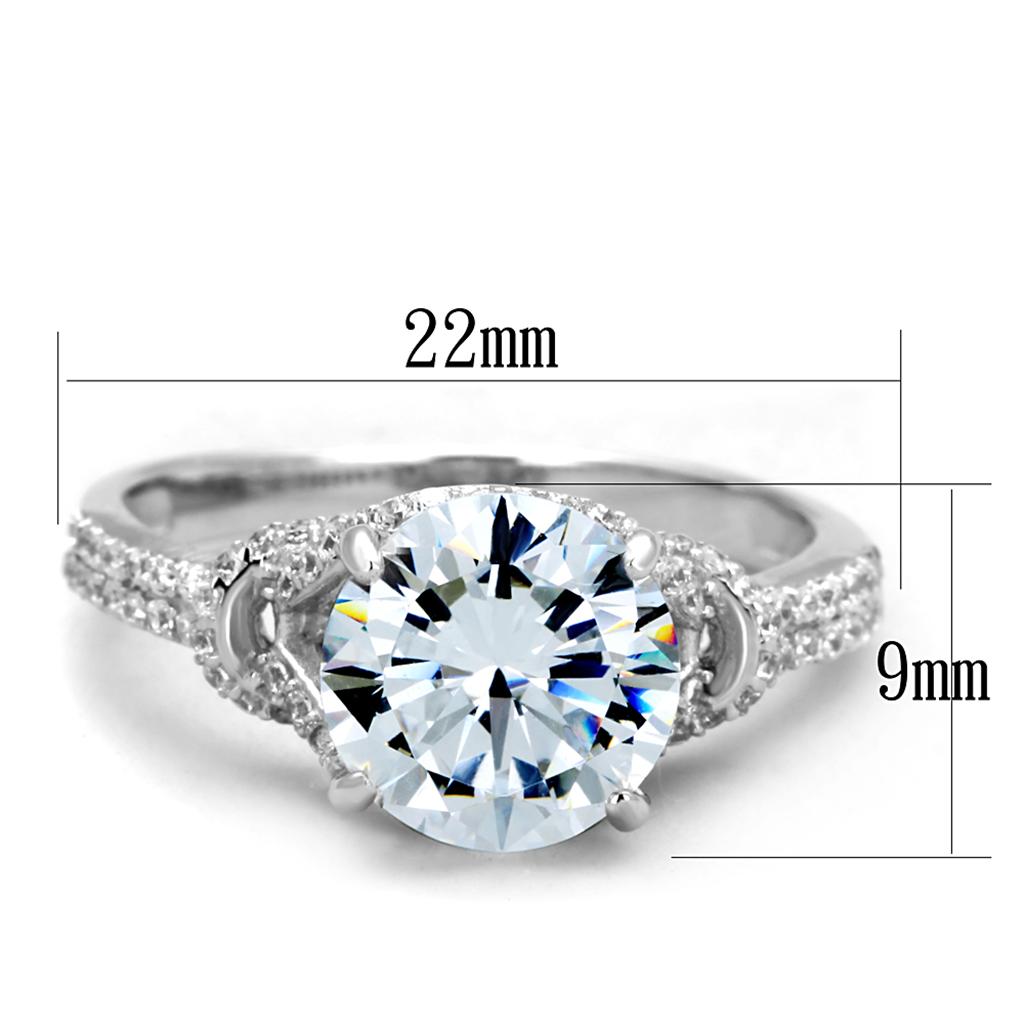 TS304 - Rhodium 925 Sterling Silver Ring with AAA Grade CZ  in Clear-1