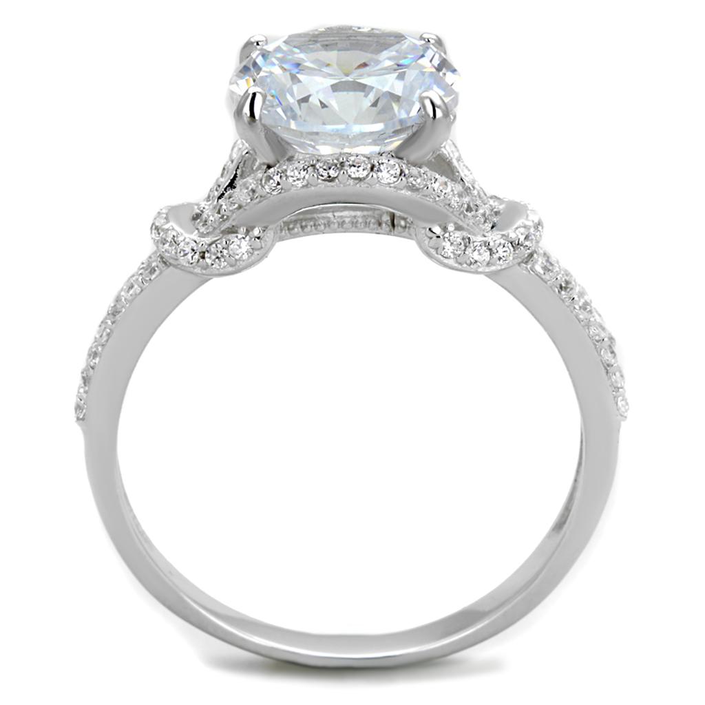 TS304 - Rhodium 925 Sterling Silver Ring with AAA Grade CZ  in Clear-2