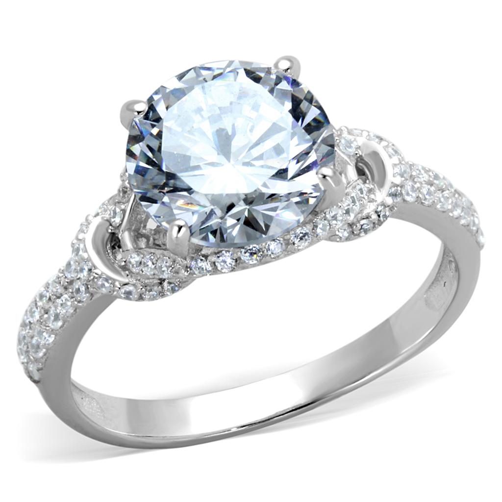 TS304 - Rhodium 925 Sterling Silver Ring with AAA Grade CZ  in Clear-4