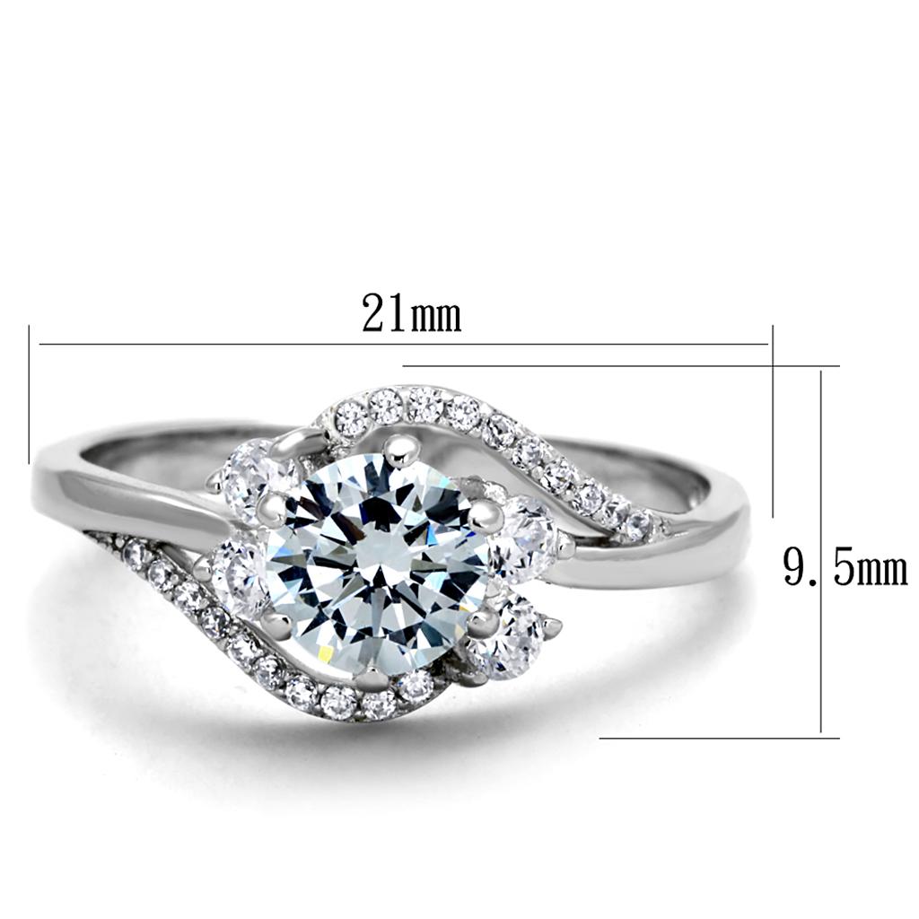 TS305 - Rhodium 925 Sterling Silver Ring with AAA Grade CZ  in Clear-1