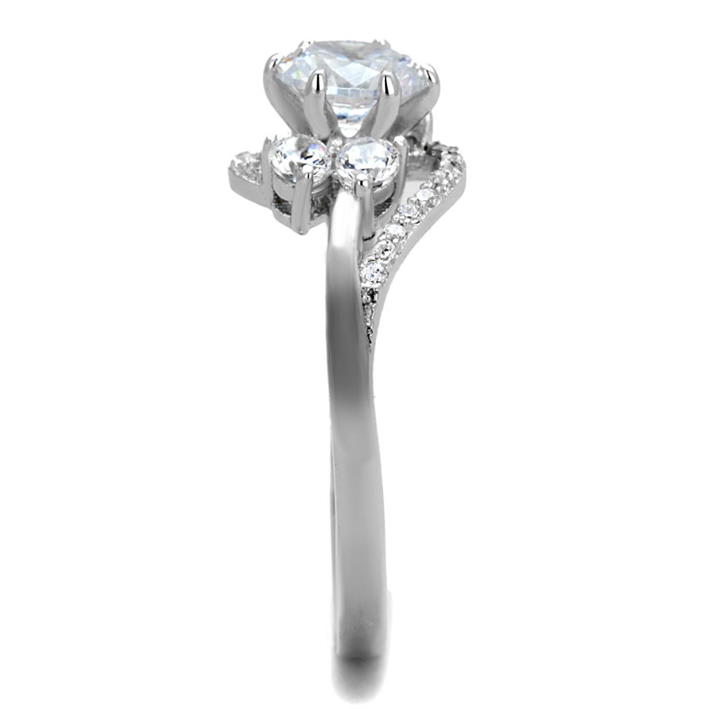 TS305 - Rhodium 925 Sterling Silver Ring with AAA Grade CZ  in Clear-3