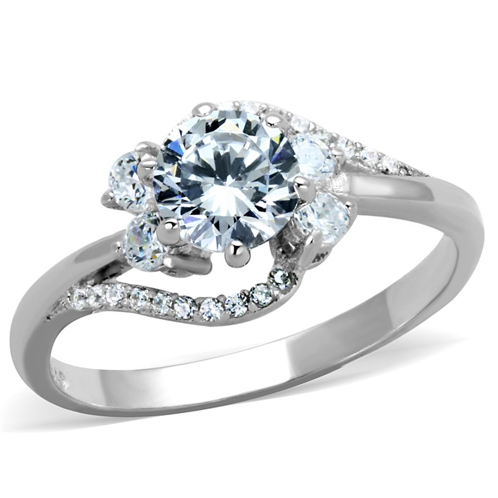 TS305 - Rhodium 925 Sterling Silver Ring with AAA Grade CZ  in Clear-4