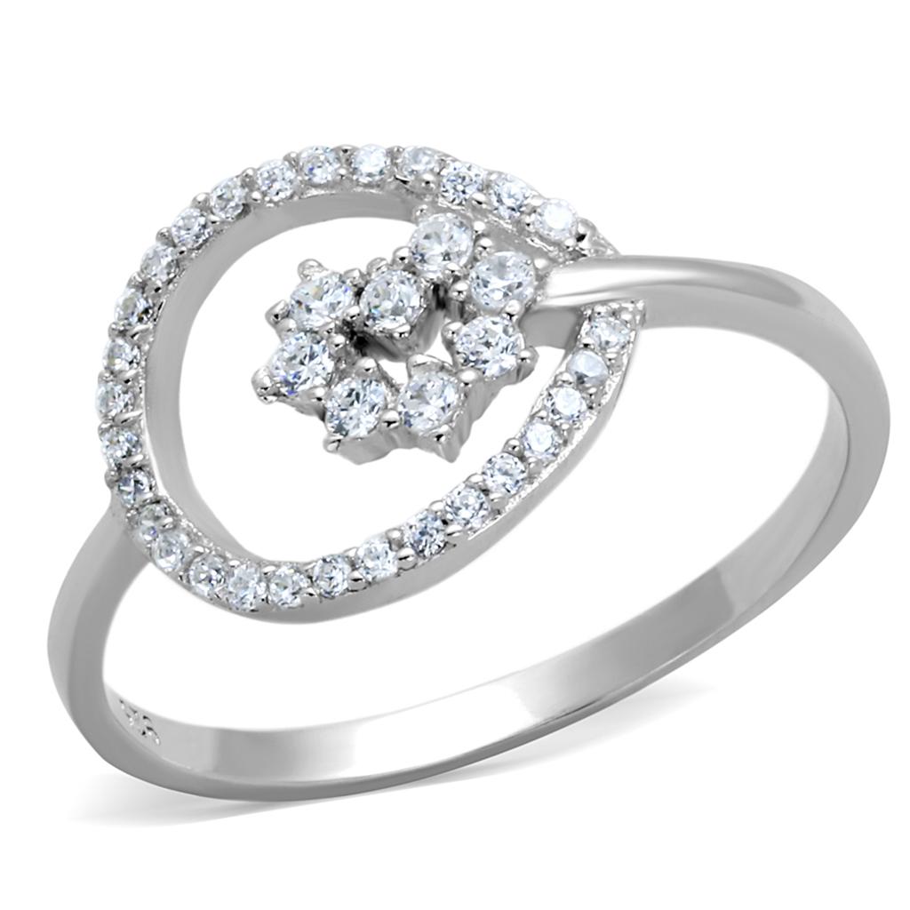 TS307 - Rhodium 925 Sterling Silver Ring with AAA Grade CZ  in Clear-4