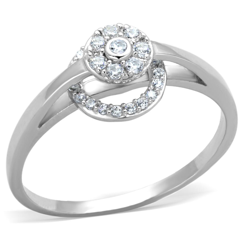 TS310 - Rhodium 925 Sterling Silver Ring with AAA Grade CZ  in Clear-4