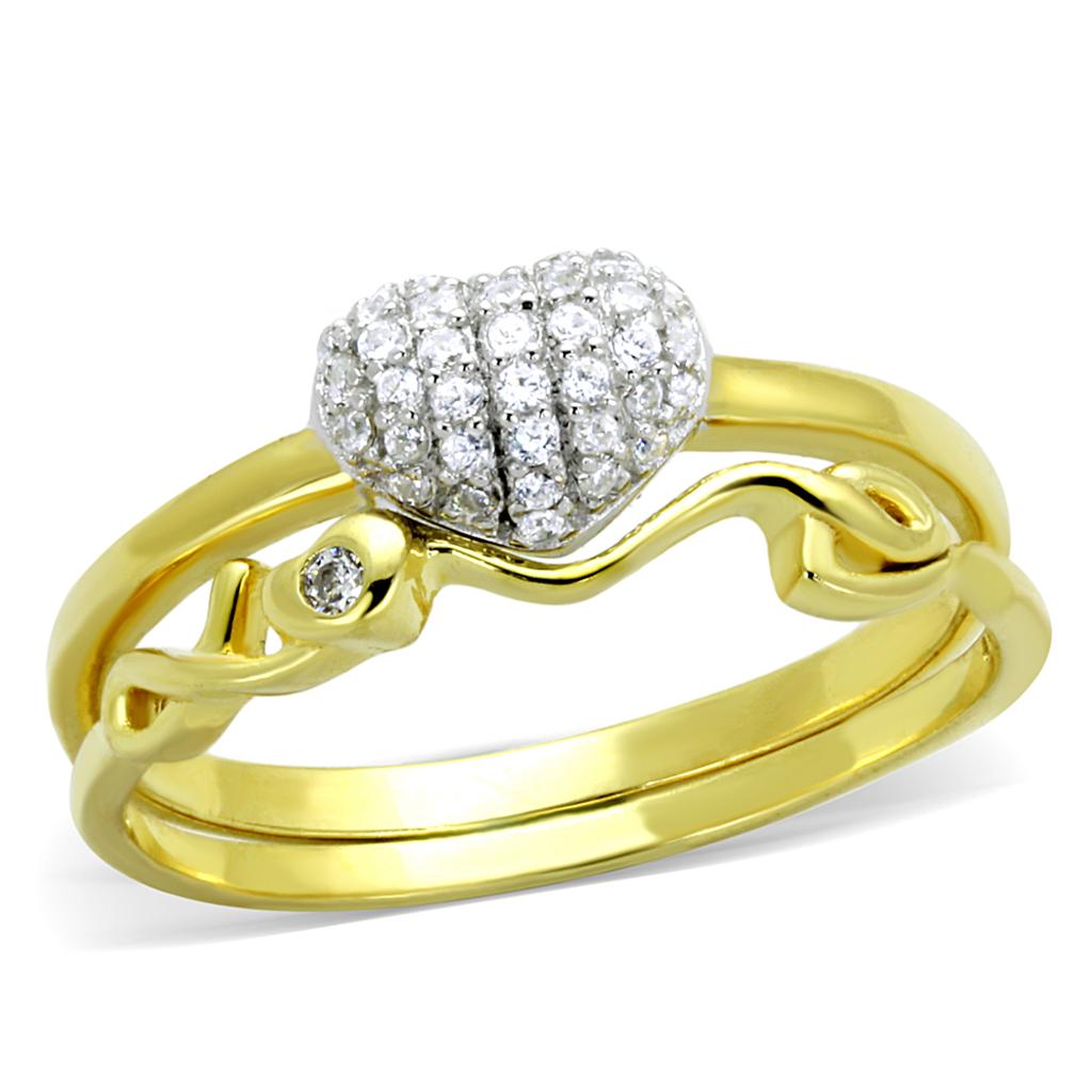 TS311 - Gold+Rhodium 925 Sterling Silver Ring with AAA Grade CZ  in Clear-4