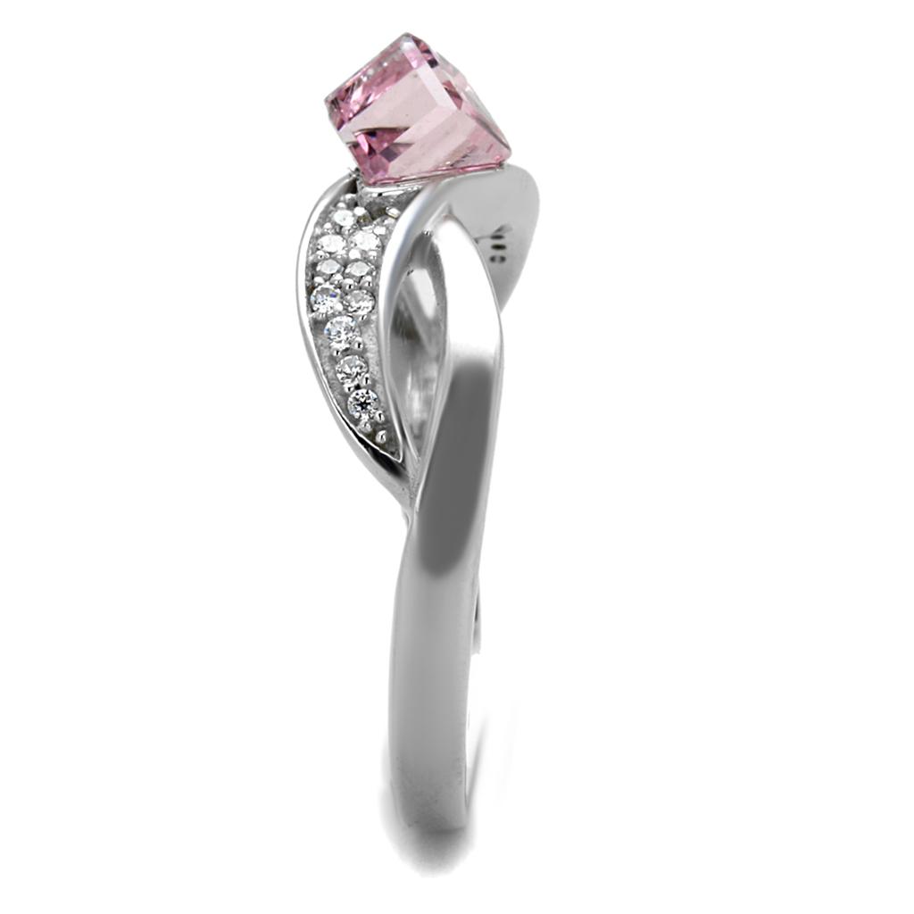 TS313 - Rhodium 925 Sterling Silver Ring with Top Grade Crystal  in Light Rose-3