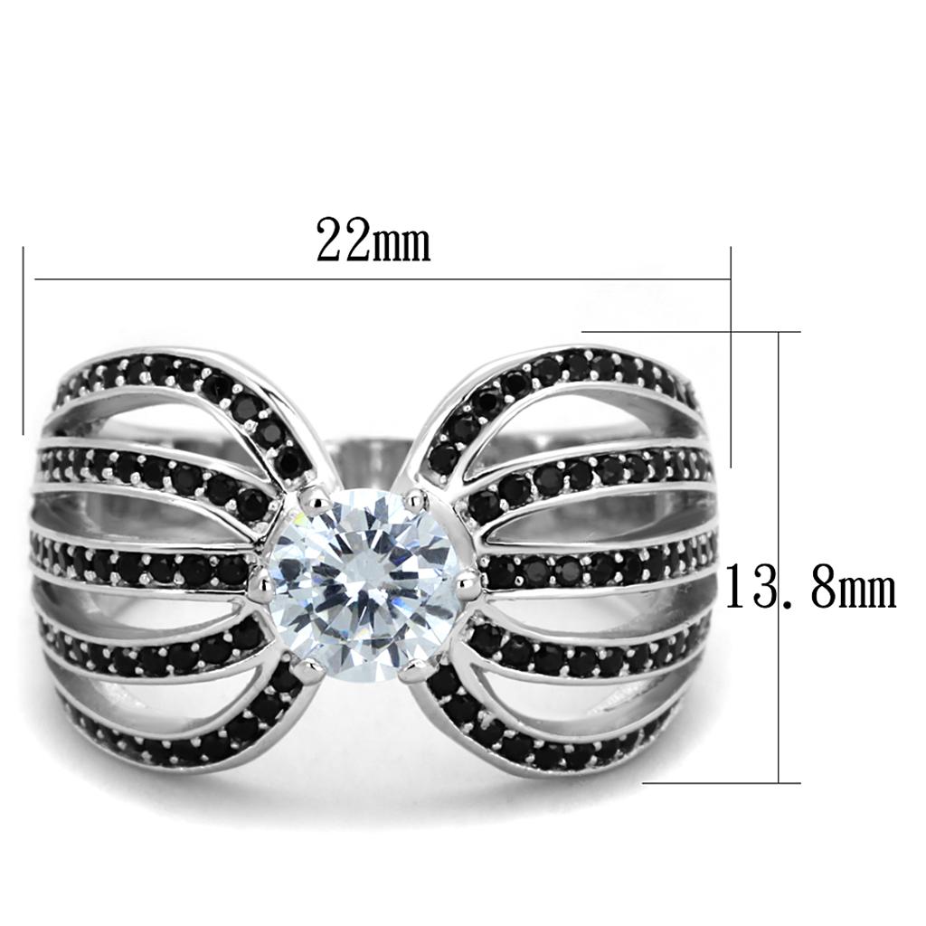 TS314 - Rhodium 925 Sterling Silver Ring with AAA Grade CZ  in Clear-1