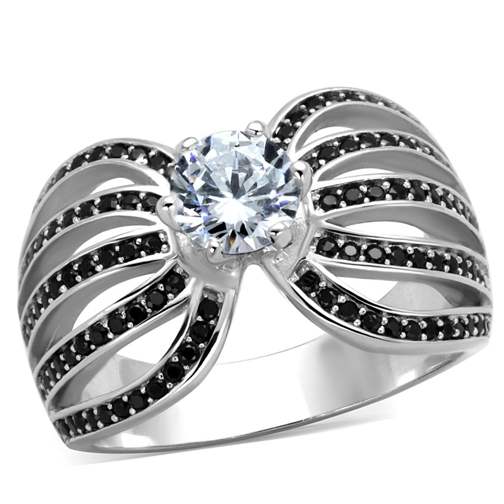 TS314 - Rhodium 925 Sterling Silver Ring with AAA Grade CZ  in Clear-4