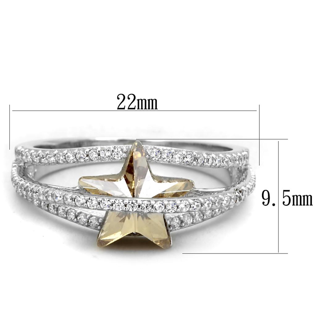 TS315 - Rhodium 925 Sterling Silver Ring with Top Grade Crystal  in Citrine Yellow-1