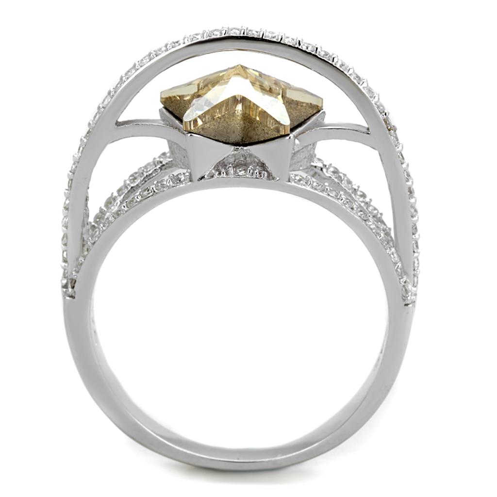TS315 - Rhodium 925 Sterling Silver Ring with Top Grade Crystal  in Citrine Yellow-2