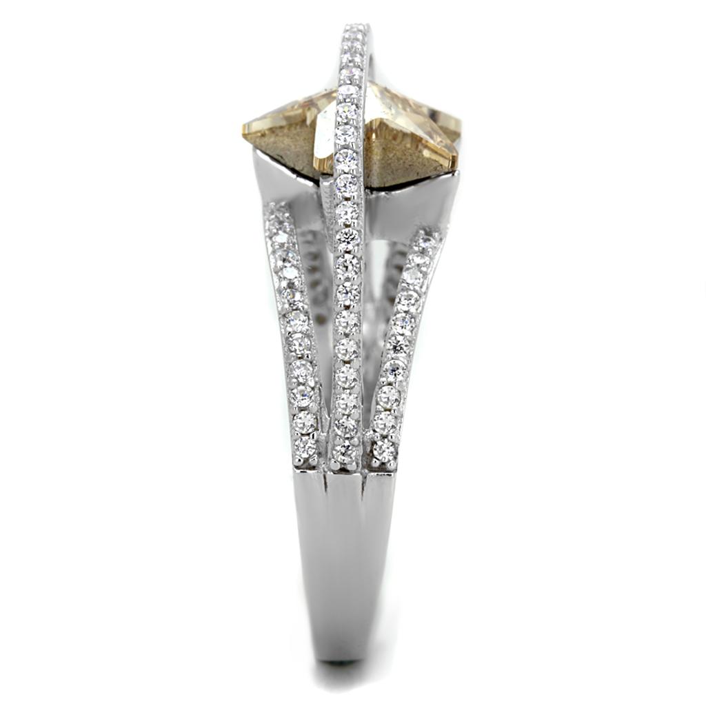 TS315 - Rhodium 925 Sterling Silver Ring with Top Grade Crystal  in Citrine Yellow-3