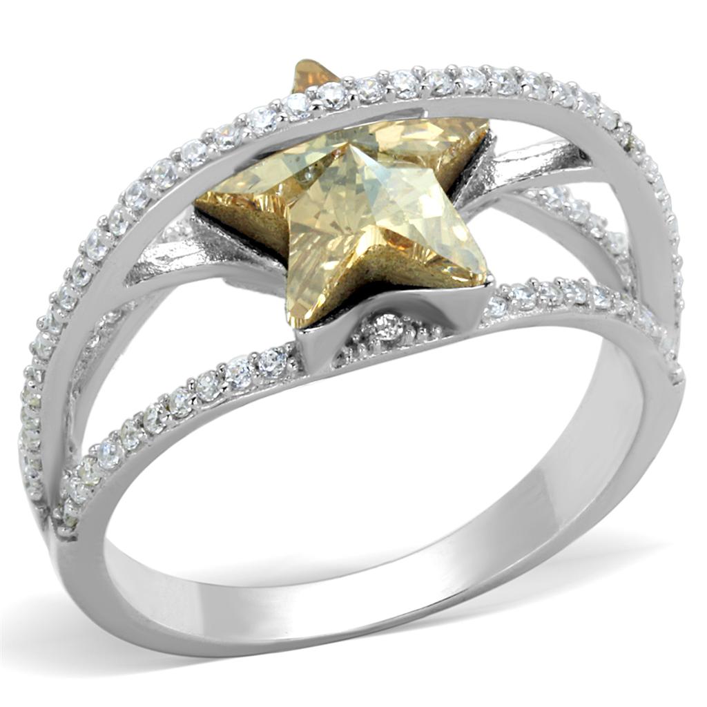 TS315 - Rhodium 925 Sterling Silver Ring with Top Grade Crystal  in Citrine Yellow-4