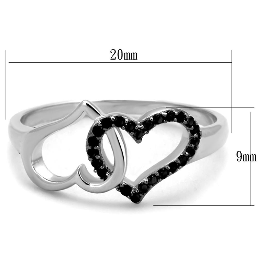 TS316 - Rhodium + Ruthenium 925 Sterling Silver Ring with AAA Grade CZ  in Black Diamond-1