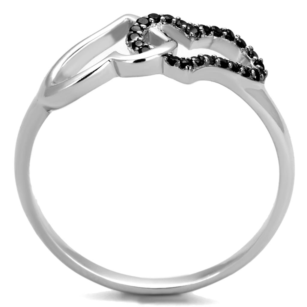 TS316 - Rhodium + Ruthenium 925 Sterling Silver Ring with AAA Grade CZ  in Black Diamond-2
