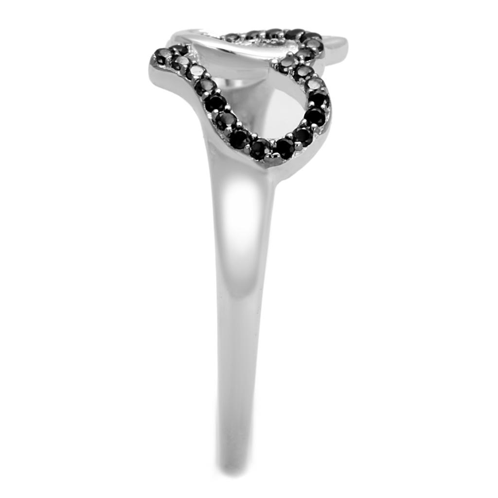 TS316 - Rhodium + Ruthenium 925 Sterling Silver Ring with AAA Grade CZ  in Black Diamond-3