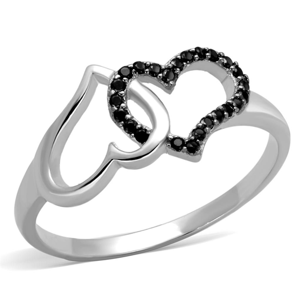 TS316 - Rhodium + Ruthenium 925 Sterling Silver Ring with AAA Grade CZ  in Black Diamond-4