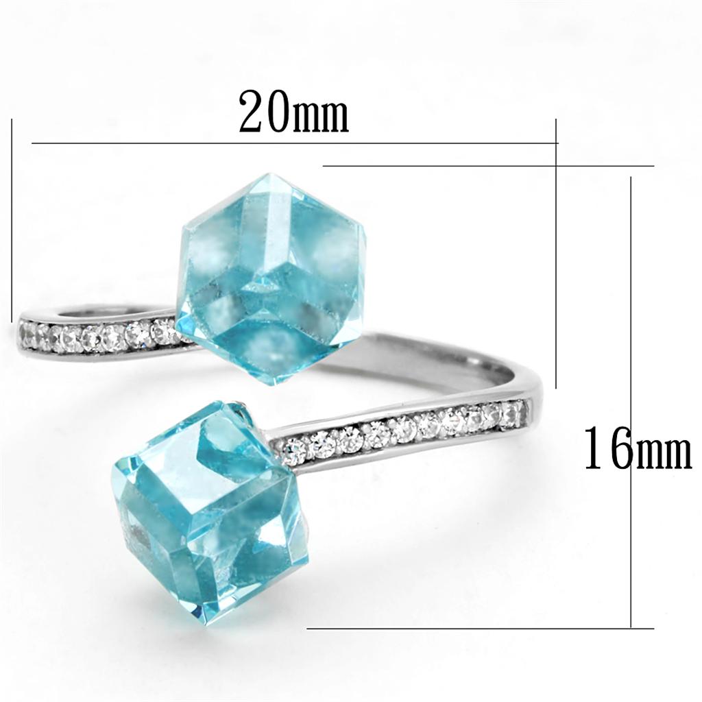 TS317 - Rhodium 925 Sterling Silver Ring with AAA Grade CZ  in Sea Blue-1