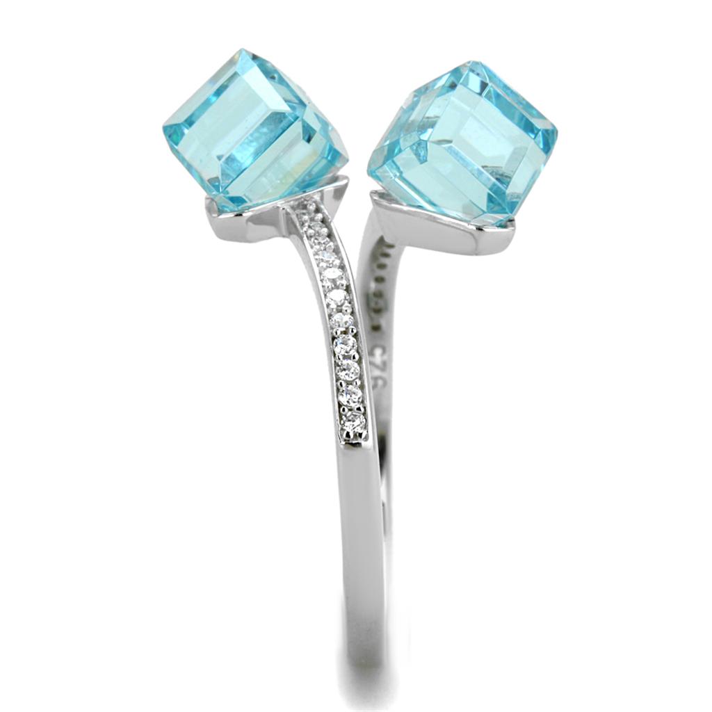 TS317 - Rhodium 925 Sterling Silver Ring with AAA Grade CZ  in Sea Blue-3