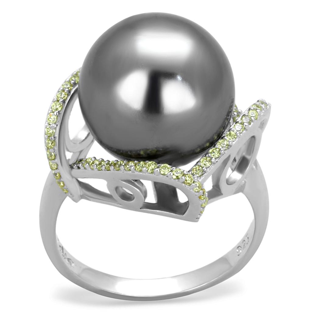 TS318 - Rhodium 925 Sterling Silver Ring with Synthetic Pearl in Gray-4