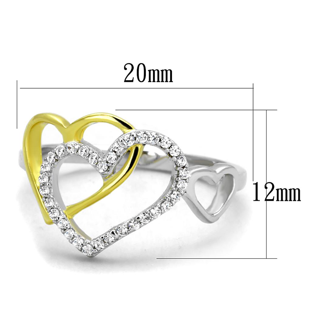 TS321 - Gold+Rhodium 925 Sterling Silver Ring with AAA Grade CZ  in Clear-1