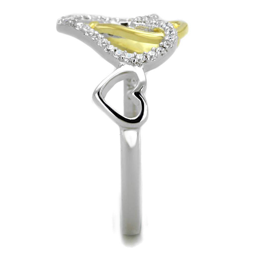 TS321 - Gold+Rhodium 925 Sterling Silver Ring with AAA Grade CZ  in Clear-3