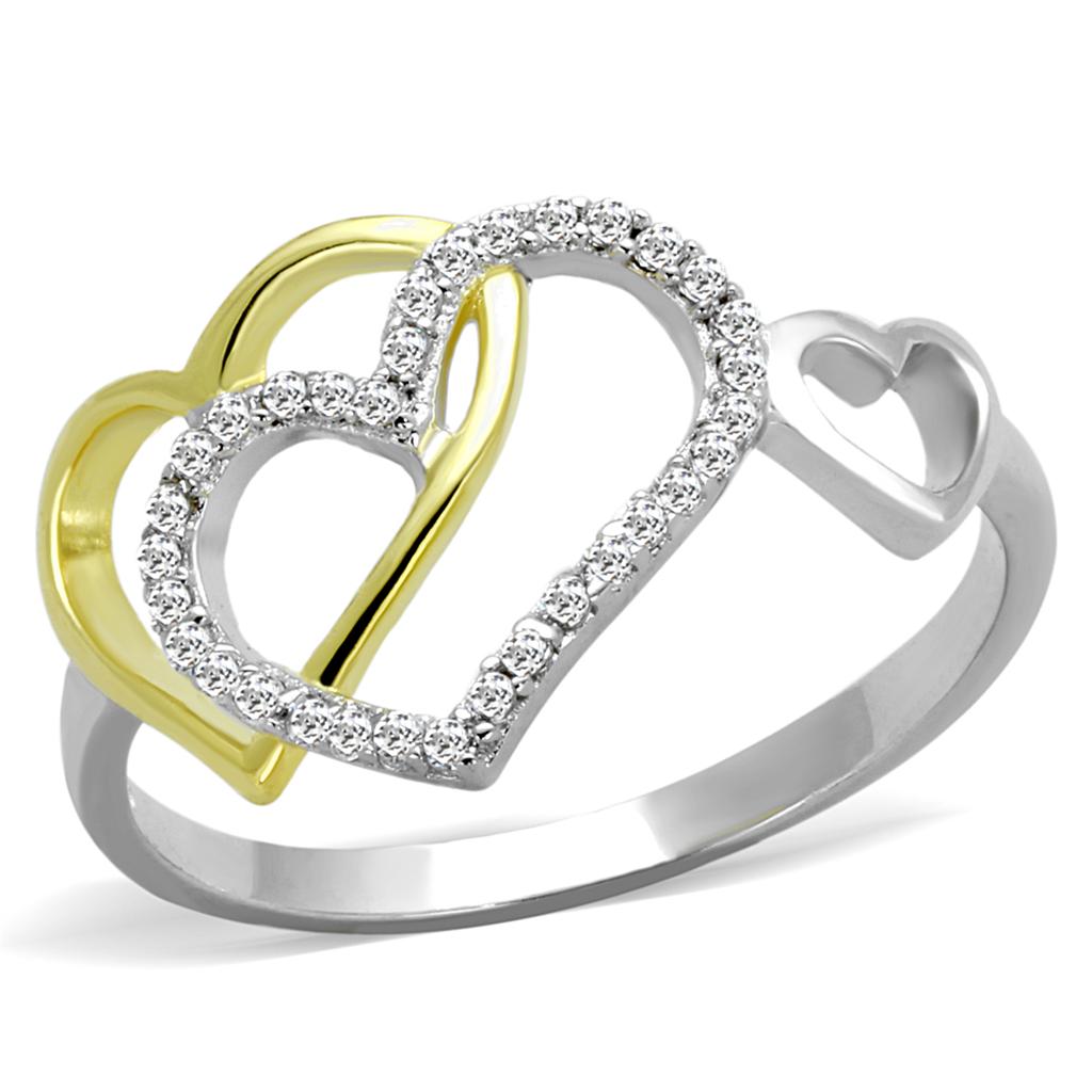 TS321 - Gold+Rhodium 925 Sterling Silver Ring with AAA Grade CZ  in Clear-4