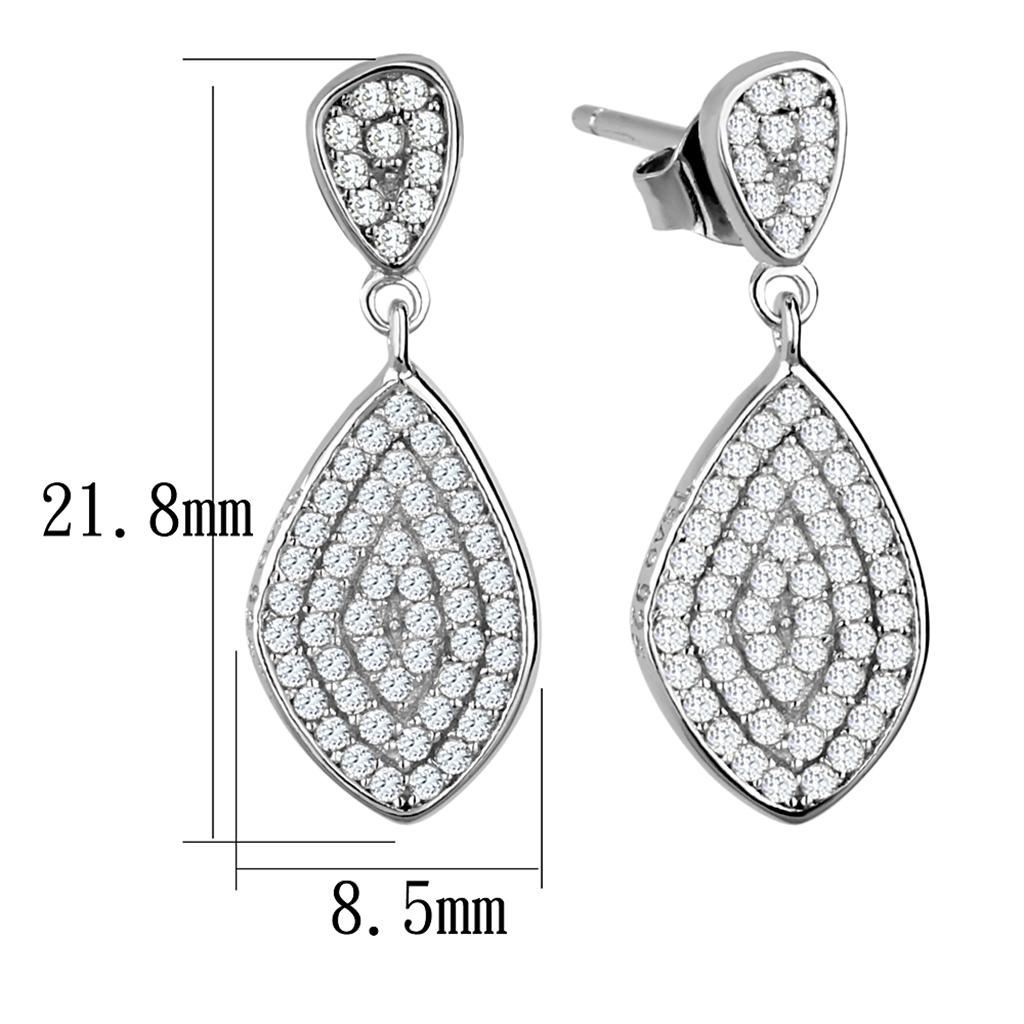 TS325 - Rhodium 925 Sterling Silver Earrings with AAA Grade CZ  in Clear-1