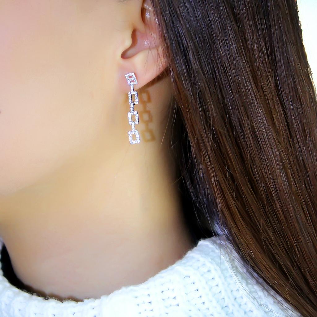 TS326 - Rhodium 925 Sterling Silver Earrings with AAA Grade CZ  in Clear-2