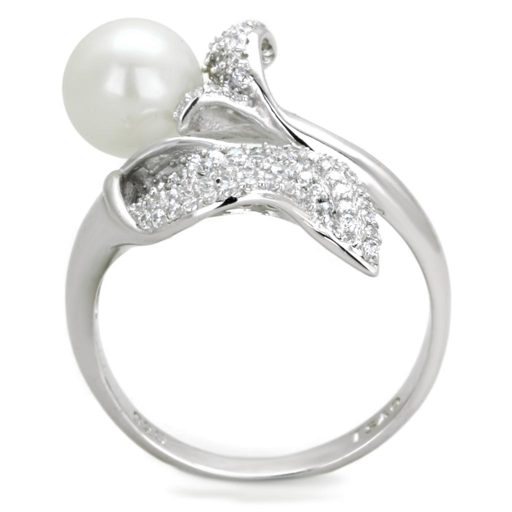 TS329 - Rhodium 925 Sterling Silver Ring with Synthetic Pearl in White-2