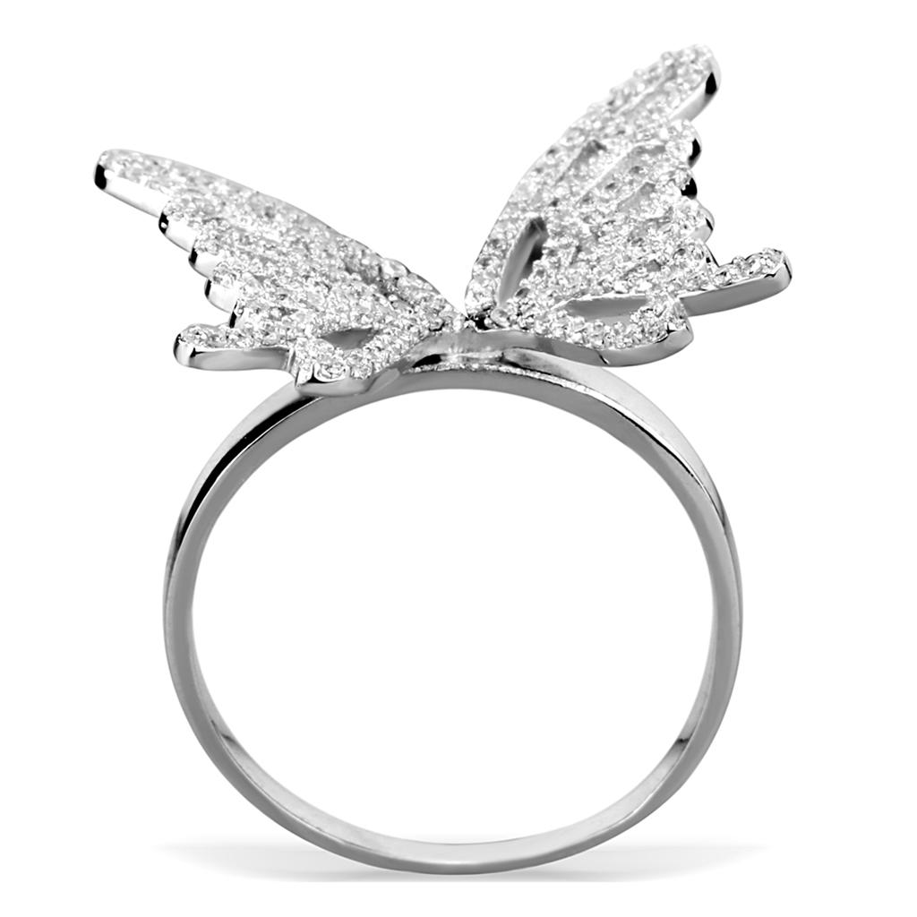 TS330 - Rhodium 925 Sterling Silver Ring with AAA Grade CZ  in Clear-2