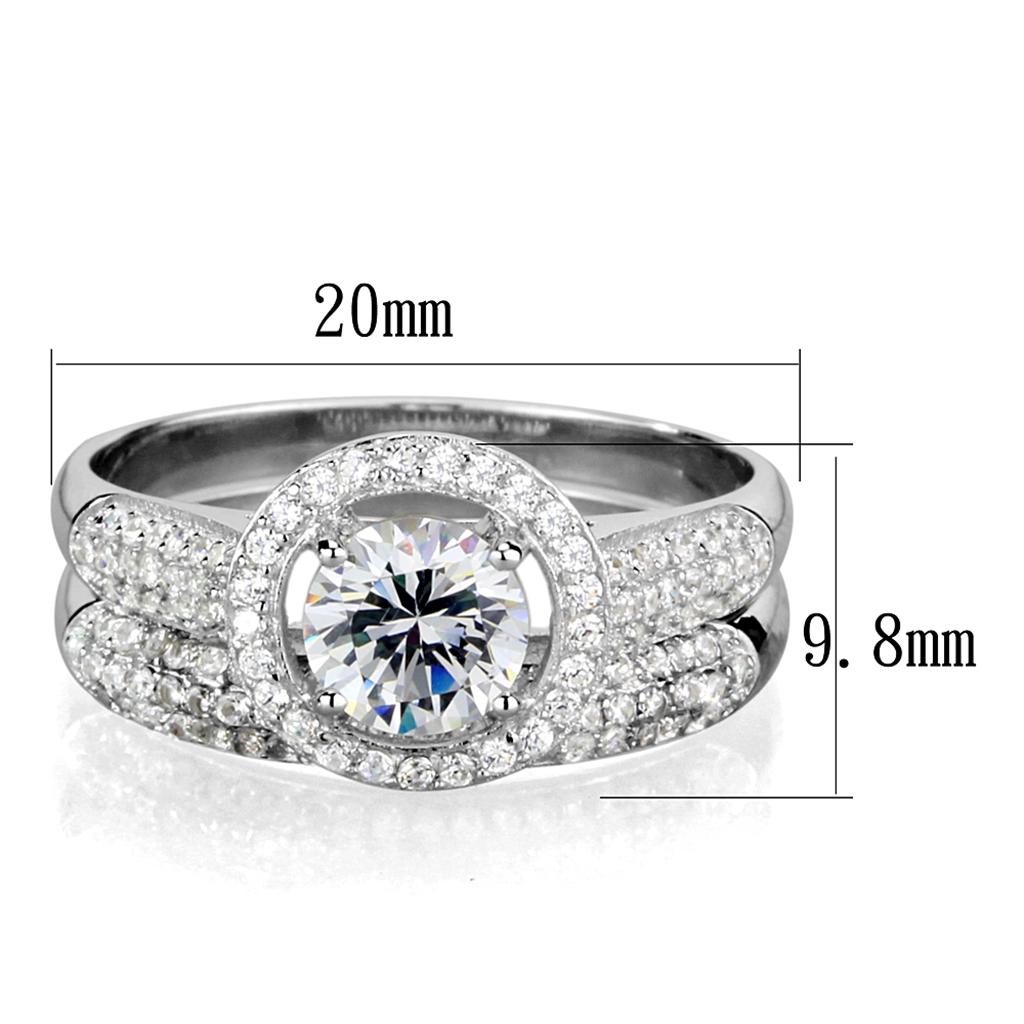 TS331 - Rhodium 925 Sterling Silver Ring with AAA Grade CZ  in Clear-1