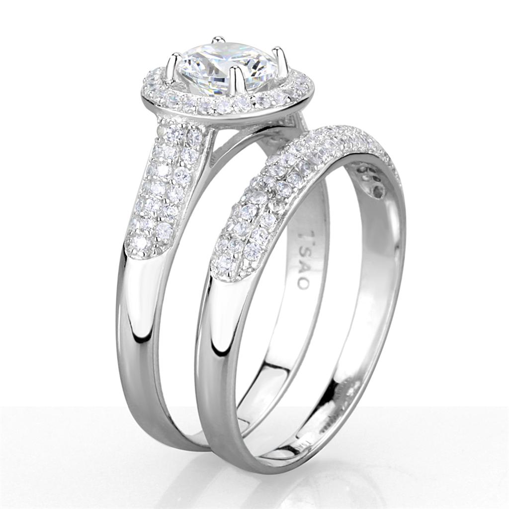 TS331 - Rhodium 925 Sterling Silver Ring with AAA Grade CZ  in Clear-3