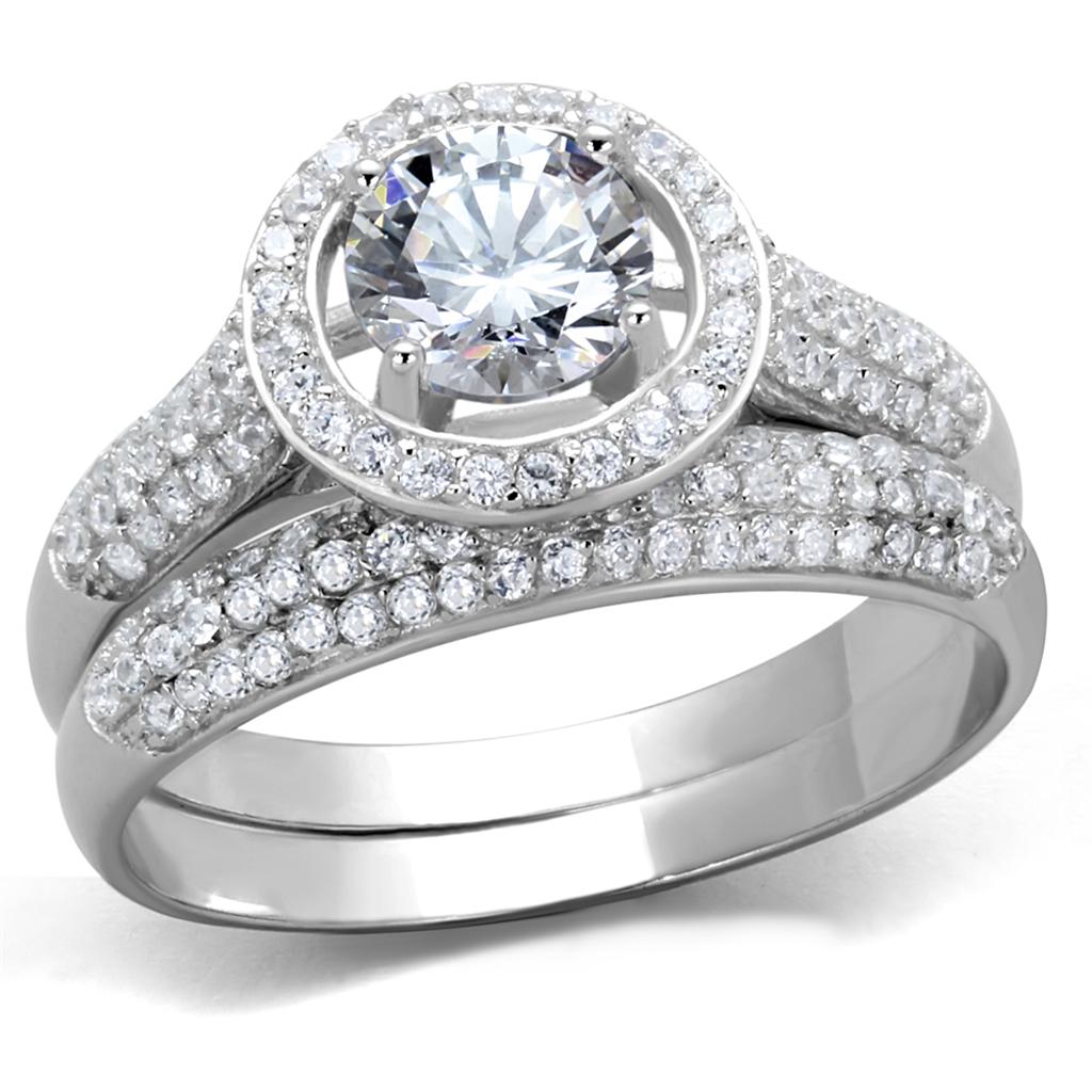 TS331 - Rhodium 925 Sterling Silver Ring with AAA Grade CZ  in Clear-4
