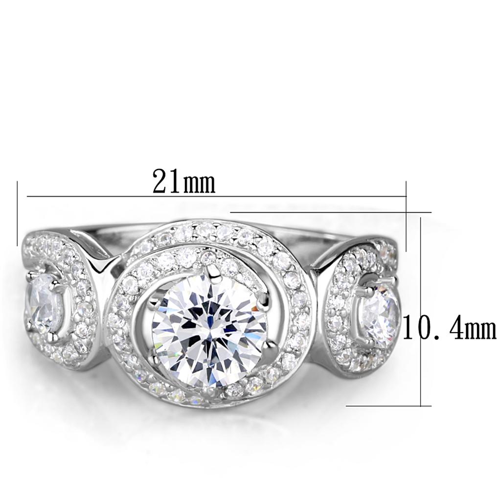 TS332 - Rhodium 925 Sterling Silver Ring with AAA Grade CZ  in Clear-1
