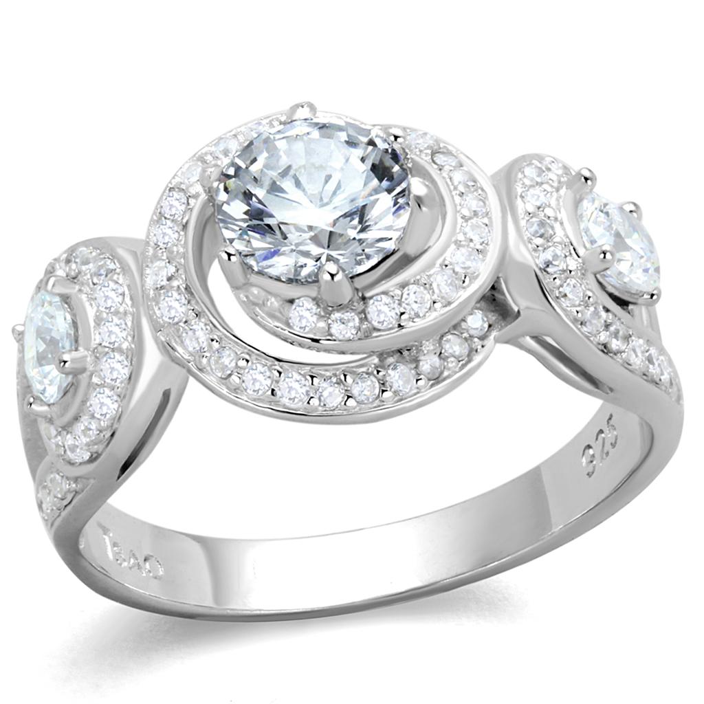 TS332 - Rhodium 925 Sterling Silver Ring with AAA Grade CZ  in Clear-4