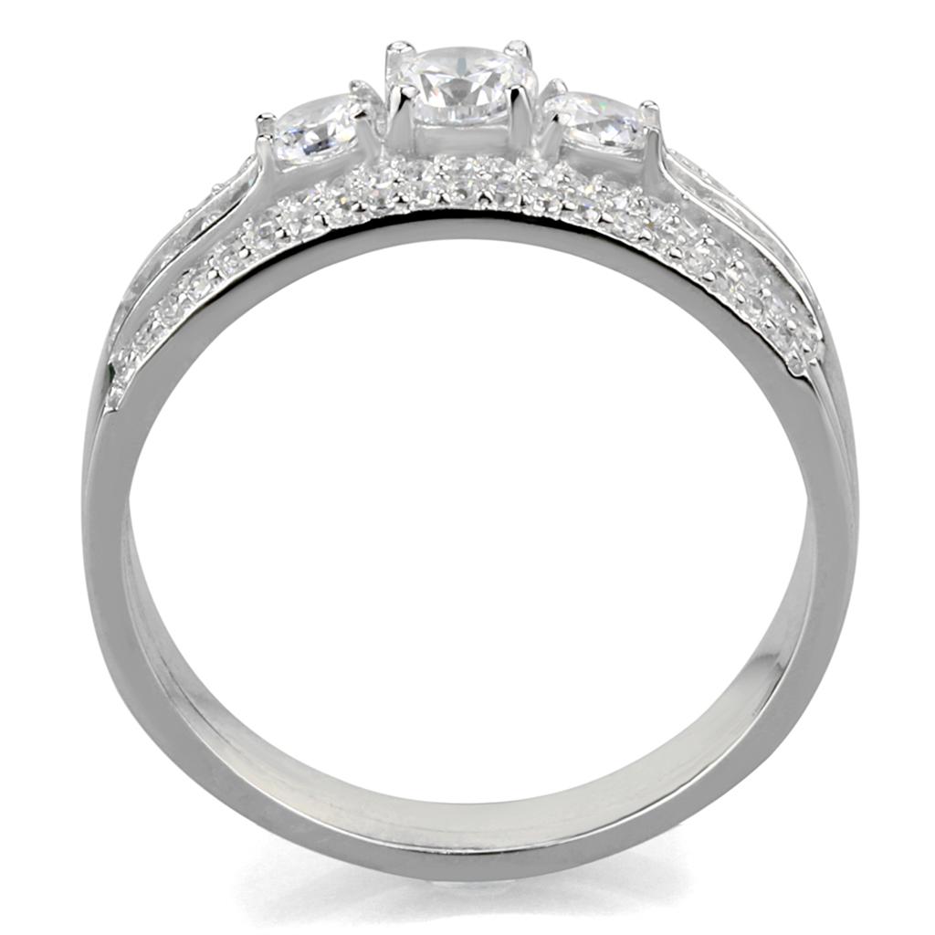 TS333 - Rhodium 925 Sterling Silver Ring with AAA Grade CZ  in Clear-2