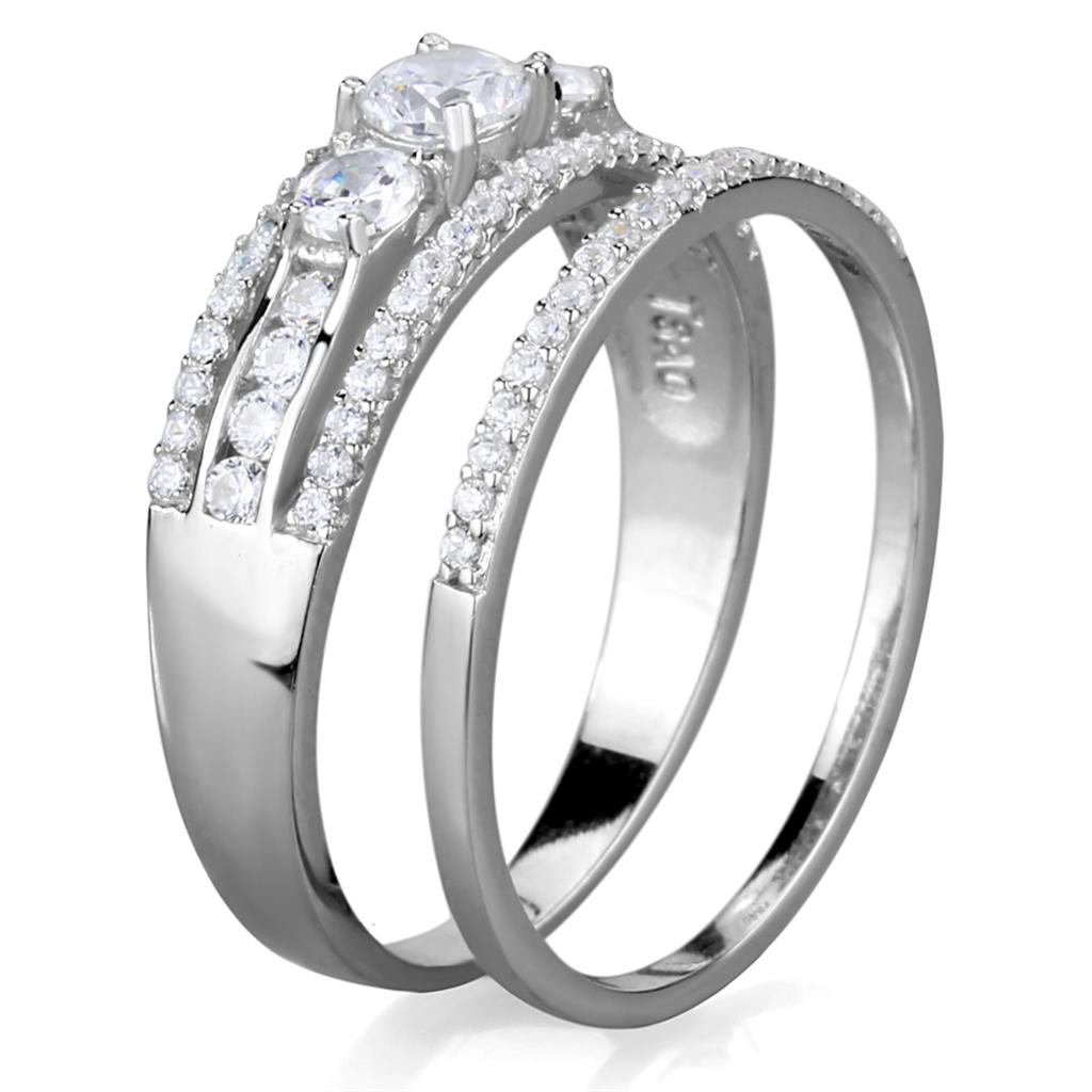 TS333 - Rhodium 925 Sterling Silver Ring with AAA Grade CZ  in Clear-3