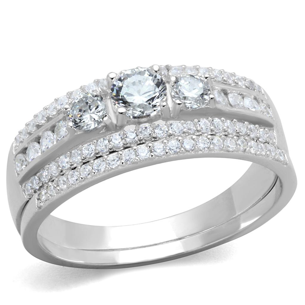 TS333 - Rhodium 925 Sterling Silver Ring with AAA Grade CZ  in Clear-4