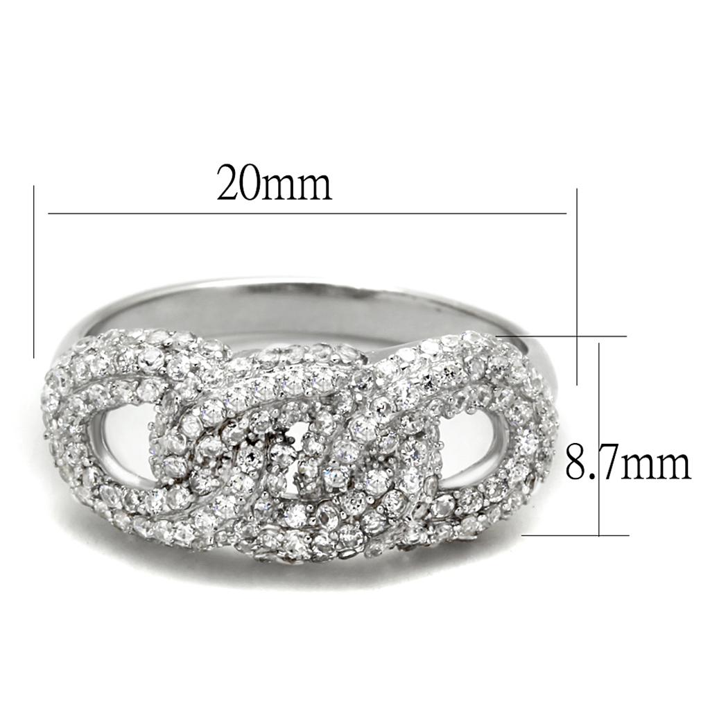 TS334 - Rhodium 925 Sterling Silver Ring with AAA Grade CZ  in Clear-1