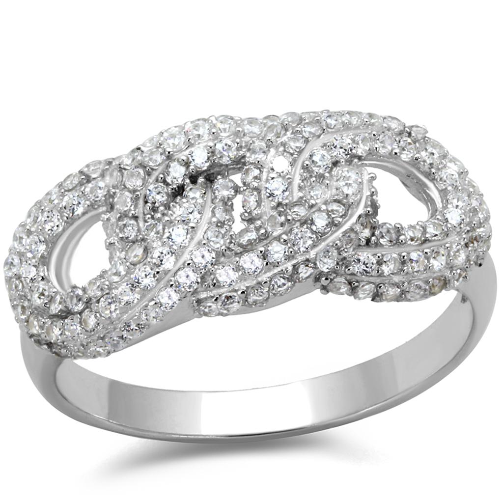 TS334 - Rhodium 925 Sterling Silver Ring with AAA Grade CZ  in Clear-4